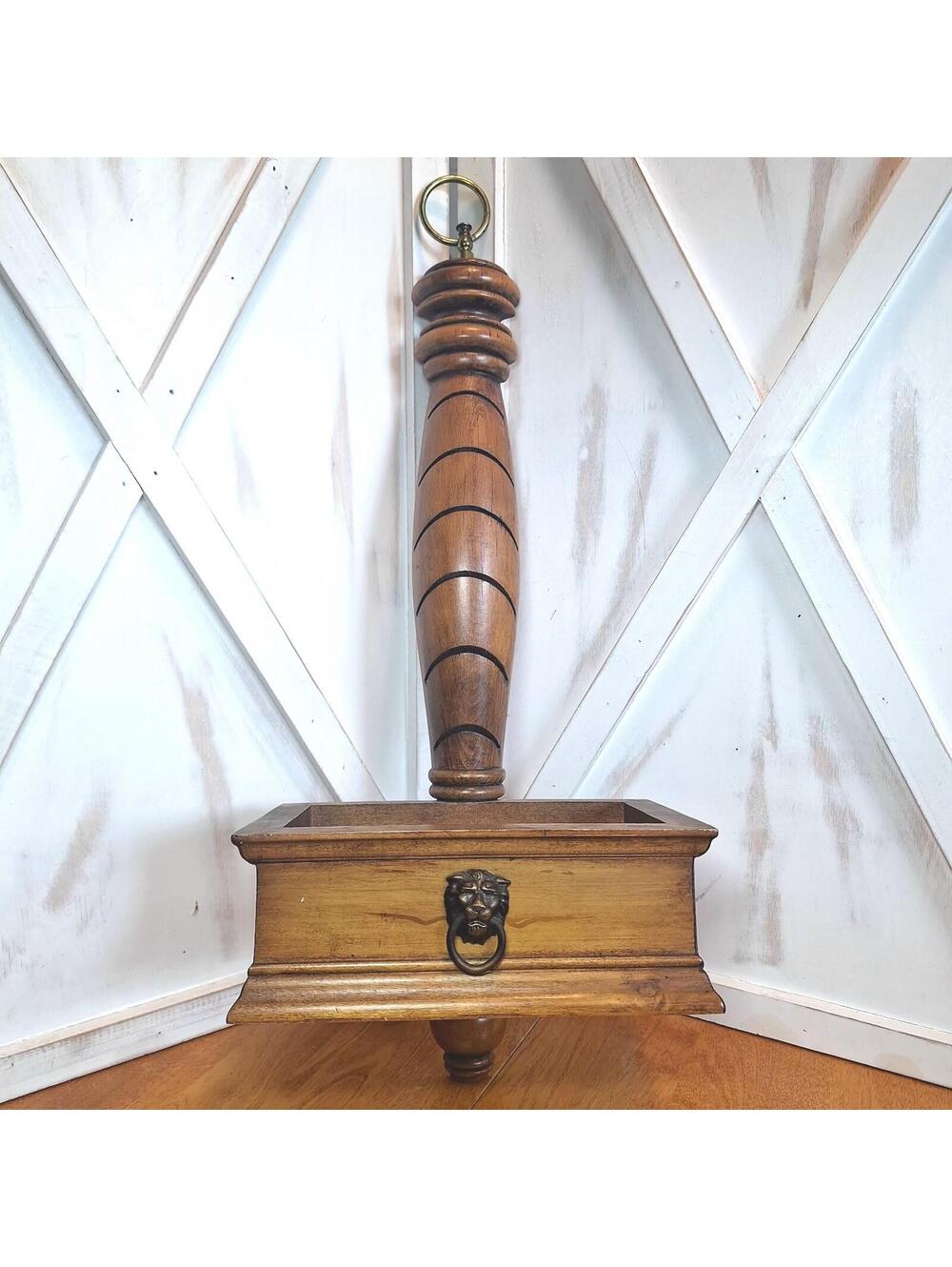 VTG Butler Wooden Wall Hanging Planter/Mail Caddy Lions head Knocker 22.5"H